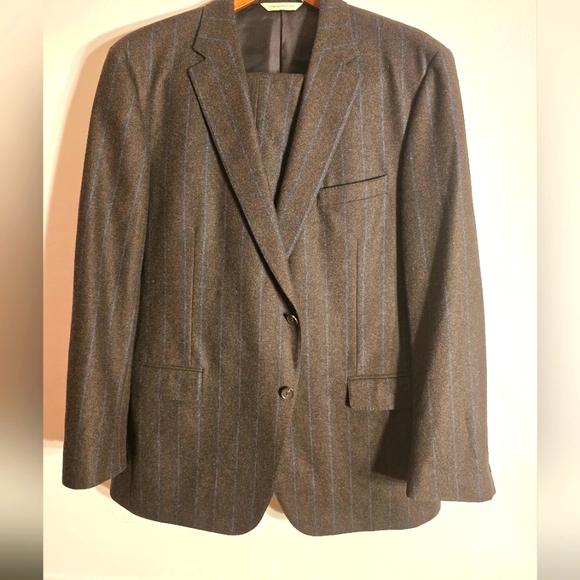 SAMUELSOHN MEN'S SUIT PINSTRIPES BROWN/BLUE 100% WOOL SIZE 46R - Picture 1 of 13